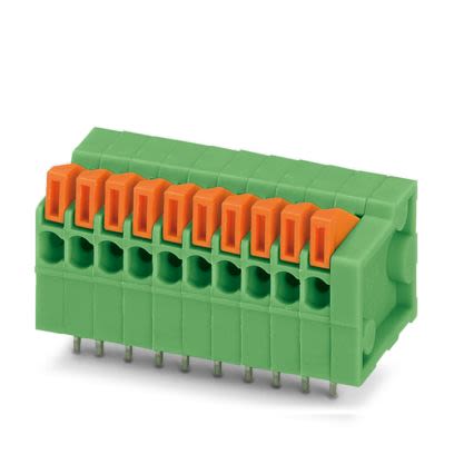 Phoenix Contact PCB Terminal Block, 2-Contact, 2.54mm Pitch, Wave Soldering, 1-Row, Push In Spring Termination