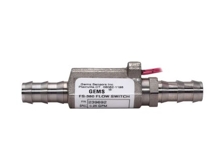Gems Sensors FS-380 Series Brass Inline Flow Flow Sensor for Liquid, 1.5 GPM Max