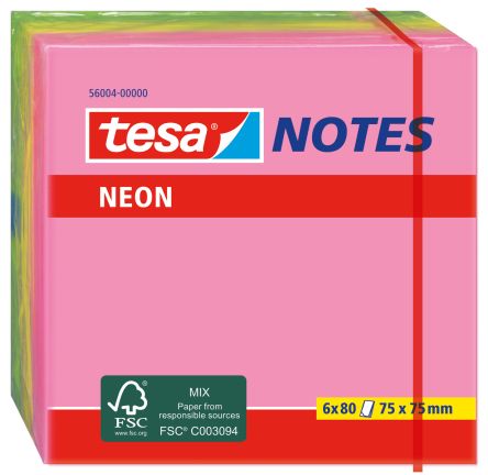 Tesa Green, Pink, Yellow Sticky Note, 75mm x 75mm