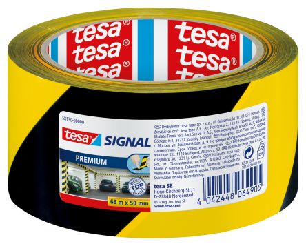 Tesa 58131 Red/White PVC Film 66mm Hazard Tape, 0.065mm Thickness
