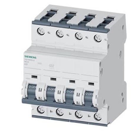 Siemens SENTRON 5SY4 MCB, 4P, 8A, Type A, 400V AC, 60V DC, 20 kA Breaking Capacity