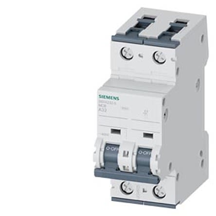 Siemens SENTRON 5SY4 MCB, 2P, 32A, Type A, 400V AC, 60V DC, 20 kA Breaking Capacity