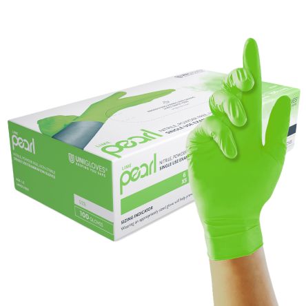 Unigloves Pearl GP Green Powder-Free Nitrile Disposable Gloves, Size Medium, 100Gloves per Pack