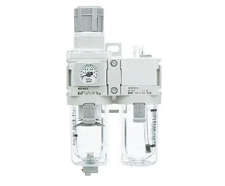 SMC G 1/4 Filter Regulator Lubricator, Automatic Drain, 5μm Filtration Size - Without Pressure Gauge, AC30A-F02-D
