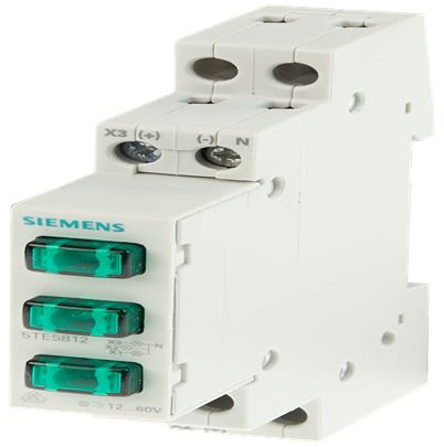 Siemens, 5TE5812, Panel Green LED Pilot Light, 18mm Cutout, IP20, Rectangular, 12 → 60V ac