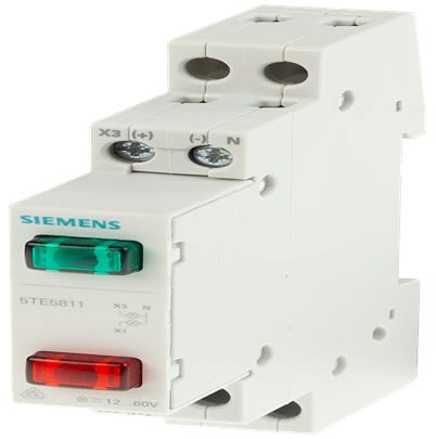 Siemens, 5TE5811, Panel Green, Red LED Pilot Light, IP20, Rectangular, 12 → 60V ac