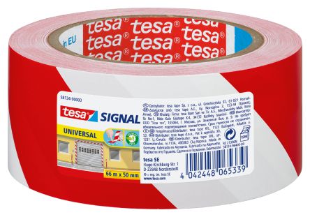 Tesa 58134 Red/White PP 66m Hazard Tape, 0.052mm Thickness