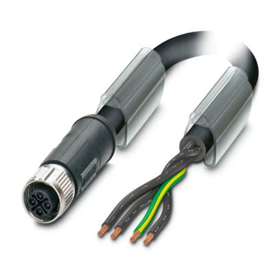 Phoenix Contact 0-PUR/M12FSS PE, SAC-4P- 3, 4m 3 Core, Black/Grey Polyurethane PUR Power Cable +85°C