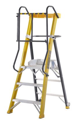 RS PRO Fibreglass 4 steps Step Ladder, 1090mm platform height, 2040mm open length