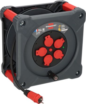 brennenstuhl 25m 5 Socket Type E - French Cable Reel Semi-enclosed Reel, 230 V, IP44