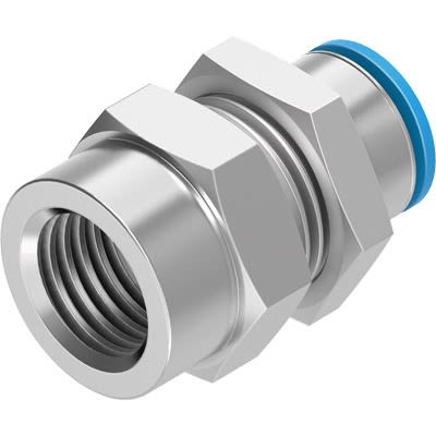 Festo QSSF Series Bulkhead, NPT 1/2 Female to 1/2 in, Threaded-to-Tube Connection Style, 153778