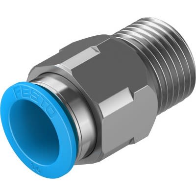 Festo QS Series Push-in Fitting, NPT 1/2 Male, Threaded-to-Tube Connection Style, 190682