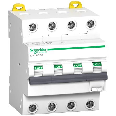 Schneider Electric RCBO, 16A Current Rating, 4P Poles, 30mA Trip Sensitivity, Type B, Acti9 Range