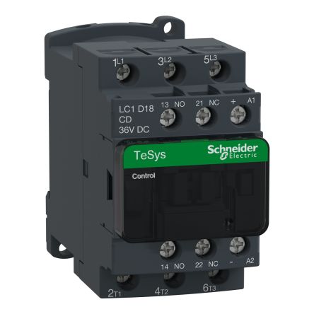 Schneider Electric TeSys LC1D Contactor, 36 V dc Coil, 3-Pole, 18 A, 9 kW, 3 NO, 440 V
