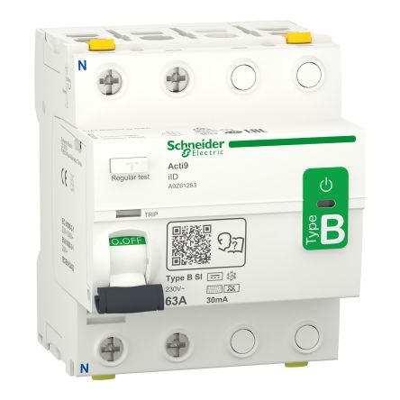 Schneider Electric Acti9 iID RCCB, 63A, 2 Pole, 30mA, Type B-SI, 230V ac