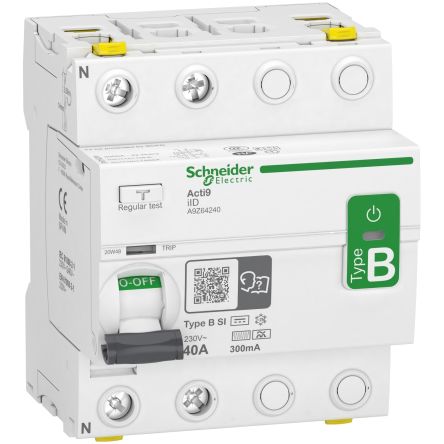 Schneider Electric Acti9 iID RCCB, 40A, 2 Pole, 300mA, Type B-SI, 230V ac