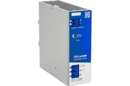 TDK-Lambda D1SE240 DIN Rail Power Supply, 250V ac, dc Input, 24V dc dc Output, 10A Output