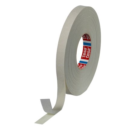 Tesa 04974-00081-00 White Double Sided Tape, 0.38mm Thick, 5 N/cm, Cloth Backing, 19mm x 50m
