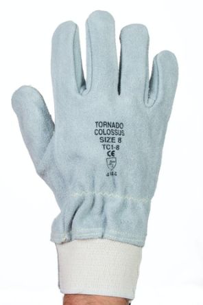 Tornado Colossus Grey Leather Cut Resistant Work Gloves, Size 8, Leather Coating