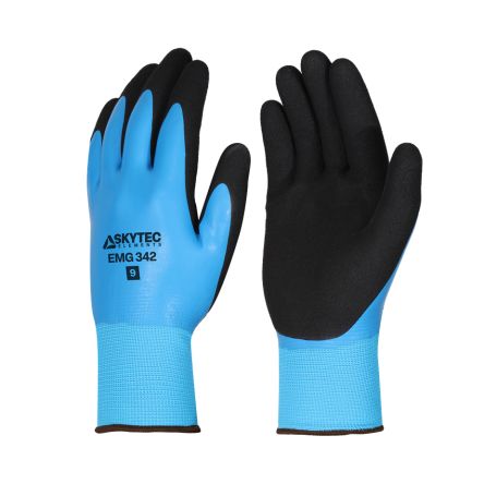 Skytec EMG342 Black, Blue Polyester Grip and Abrasion Resistance, Oil Resistant, Wet Resistance Work Gloves, Size 12,