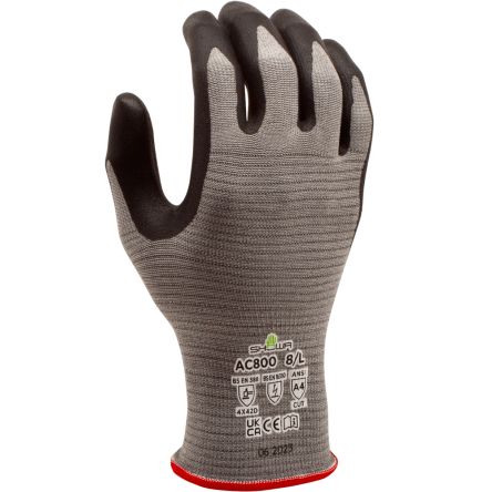 Showa AC800 Black, Grey 18 Gauge Microfibre Cut Resistant, Latex Free Work Gloves, Size Large, Microporous Nitrile