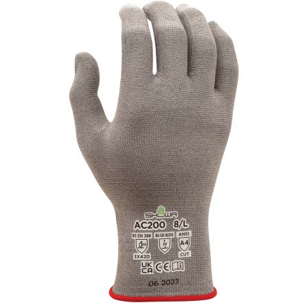 Showa AC200 Grey HPPE Cut Resistant, Latex Free Work Gloves, Size Medium, Uncoated Coating