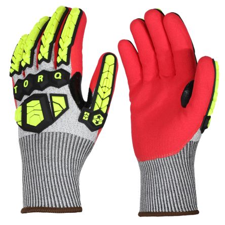 Skytec Torq Komet Grey, Red 13 Gauge HPPE, Nylon, Steel Fibre Cut Resistant, Impact Protection Work Gloves, Size 12,