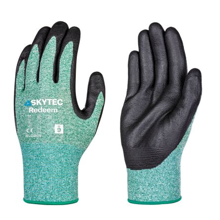 Skytec Redeem Black, Green Polyester, Recycled Polyester Chemical Resistant Work Gloves, Size Large, Nitrile