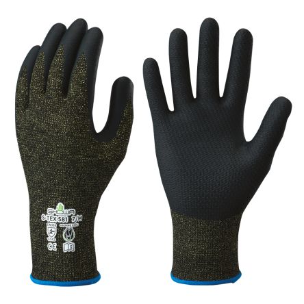 Showa S-Tex 581 Black, Grey 13 Gauge Hagane Coil, Kevlar Abrasion Resistant, Cut Resistant Work Gloves, Size Small,