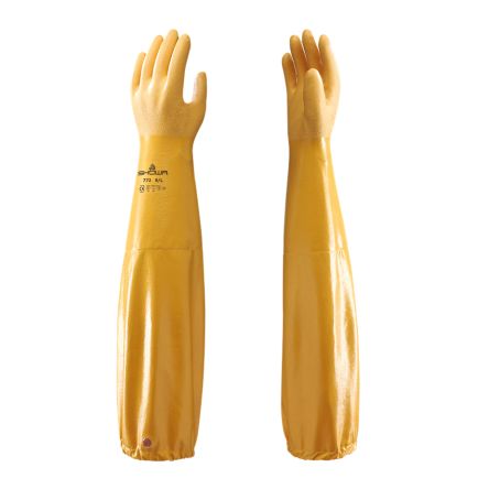 Showa 772 Yellow Cotton Chemical Resistant Work Gloves, Size Medium, Nitrile Coating