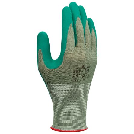 Showa 383 Green Polyester Grip and Abrasion Resistance, Oil Resistant, Wet Resistance Work Gloves, Size XXL, Nitrile