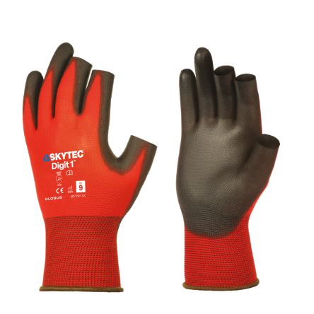 Skytec Digit 1 Black/Red Nylon Abrasion Resistant, Tear Resistant Work Gloves, Size Extra Small, Polyurethane