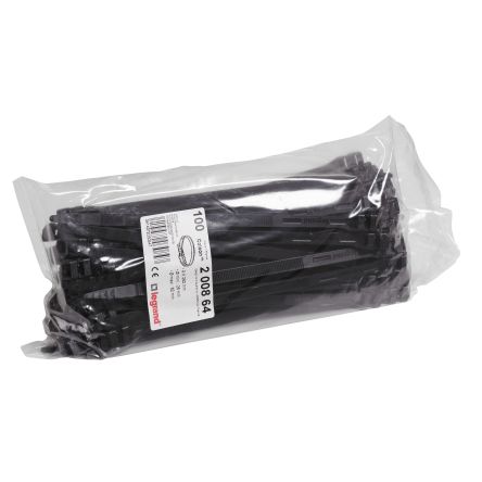 Legrand Cable Tie, Cable Ties, 262mm x 9 mm, Black Plastic, Pk-100units
