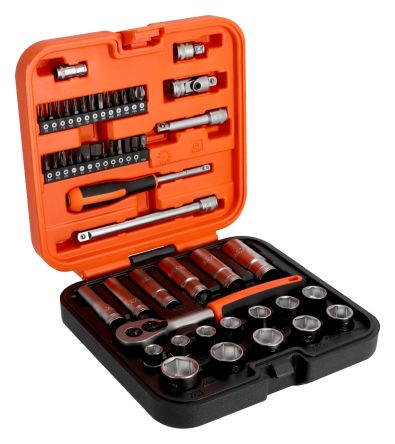 Bahco 51-Piece Metric 1/4, 3/8 Bit Socket Set with Ratchet, Square