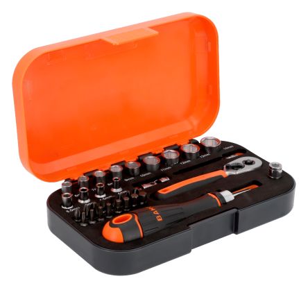 Bahco 13-Piece Metric 1/4 Bit Socket Set with Ratchet, Square