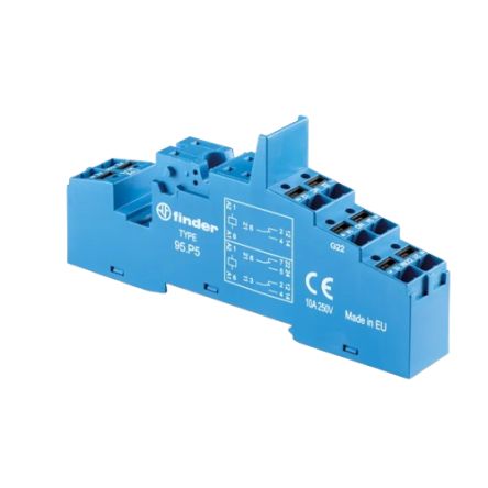 Finder 95 250V ac DIN Rail Relay Socket, for use with 40.51 Relay, 40.52 Relay, 40.61 Relay, 44.52 Relay, 44.62 Relay,