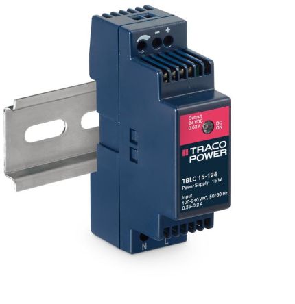 TRACOPOWER TBLC 15 DIN Rail Power Supply, 85 → 264V Ac Ac Input, 24V Dc Dc Output, 630mA Output, 15W