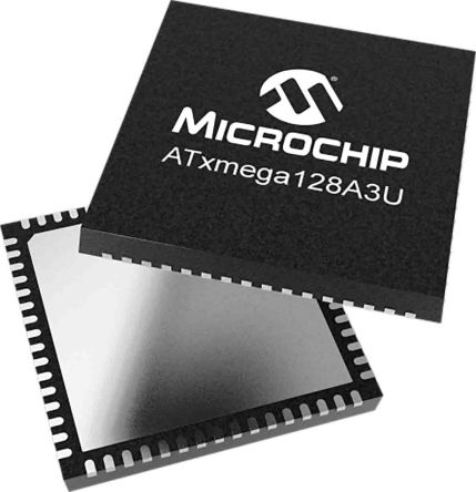 Microchip Microcontrolador ATXMEGA128A3U-MH, Núcleo AVR De 8bit, RAM 8 KB, 32MHZ, QFN De 64 Pines