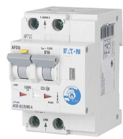 Eaton AFDD AFDD+ Moeller Brandschutzschalter 16A, 2-polig Typ B, Empfindlichkeit 30mA, DIN-Schienen-Montage