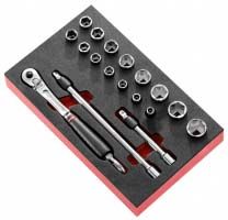 Facom 18-Piece Metric 3/8 In Standard Socket Set With Ratchet, 6 Point
