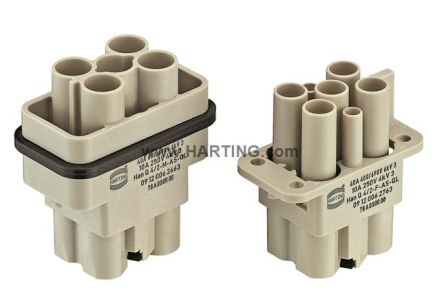 HARTING Heavy Duty Power Connector Insert, 40A, Female, Han Q Series, 6 Contacts