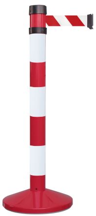 RS PRO Versenkbarer Absperrposten Stahl Rot, Weiß Sicherheits-Absperrung, H.Barr. 980mm B. Barr. 50mm L.Band 4m