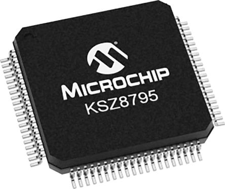 Microchip Switch Ethernet CI, KSZ8795CLXIC, GMII,RGMII,MII,RMII, 10/100Mbps, LQFP, 80-Pines, 3,3 V