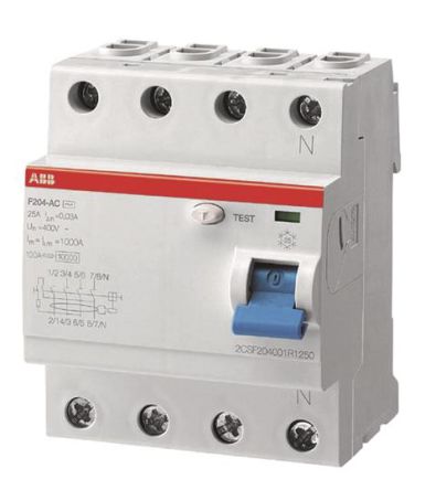 ABB Interrupteur Différentiel F200, 4 Pôles, 63A, 500mA, Type A