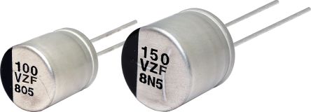 Panasonic Condensador De Polímero ZF, 270μF ±20%, 25V Dc, Montaje En Orificio Pasante, Paso 5mm, Dim. 10 (Dia) X 9.5mm