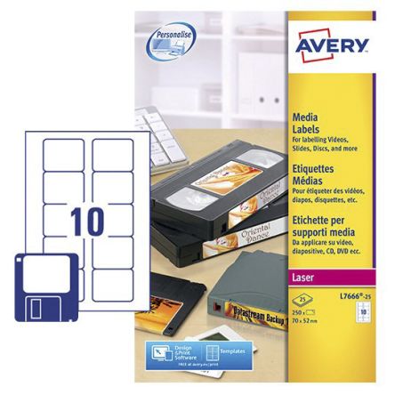 Avery Klebend Etikettenblatt CD Und DVD Für Laser, Weiß 25 Stück, L. 70mm B. 52mm