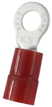 RS PRO Insulated Ring Terminal, 6.4mm Stud Size To 8mm² Wire Size, Red