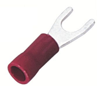 RS PRO Rot Isoliert Gabelkabelschuh B. 6.4mm Vinyl, Min. 0.5mm², Max. 1.5mm² 22AWG 16AWG