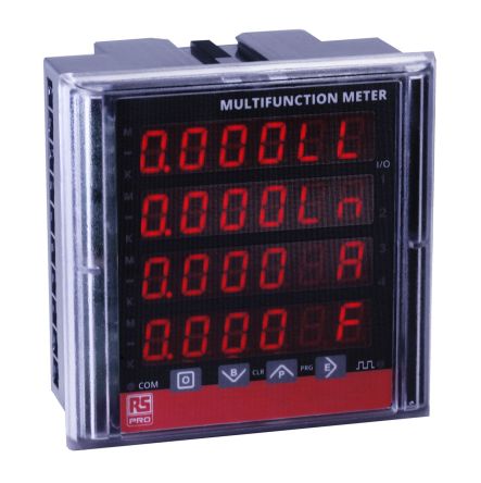 RS PRO Medidor De Energía, Display LED, Con 4 (Instantaneous), 6 (Integrated) Dígitos, Precisión Clase 1, 3 Fases, Dim.