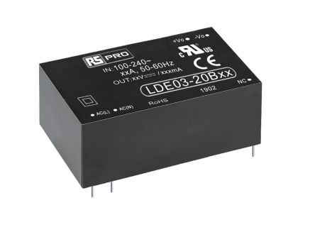 RS PRO Switching Power Supply, 24V Dc, 125mA, 3W, 1 Output, 100 → 370 V Dc, 85 → 264 V Ac Input Voltage